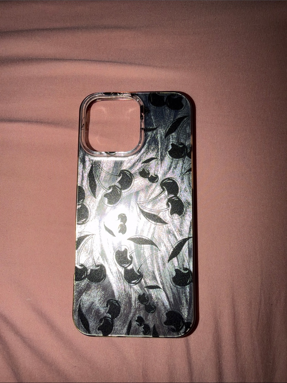 Clear Phone Case with Black Cherry Design - Pink Accent